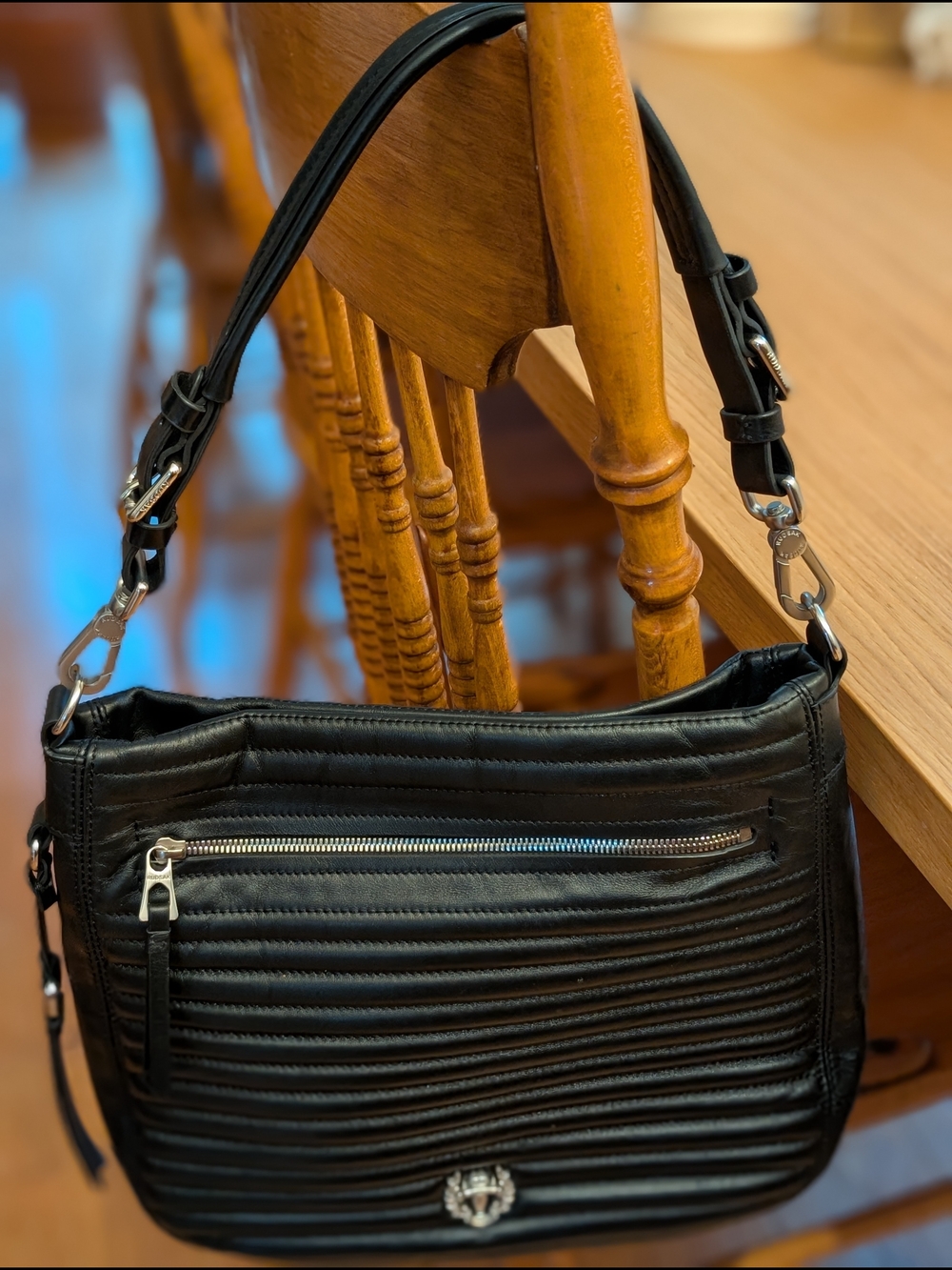 RUDSAK Black Quilted Shoulder Bag with Silver Hardware